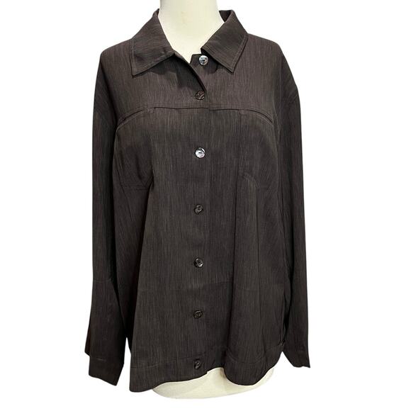 Chicos Shirt Jacket Women L Chocolate Brown Button Pockets Modern Travel Shacket - Picture 2 of 15